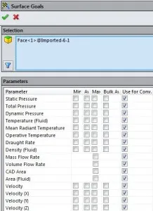 Benutzeroberfläche zur Definition eines Oberflächenziels in SOLIDWORKS Flow Simulation