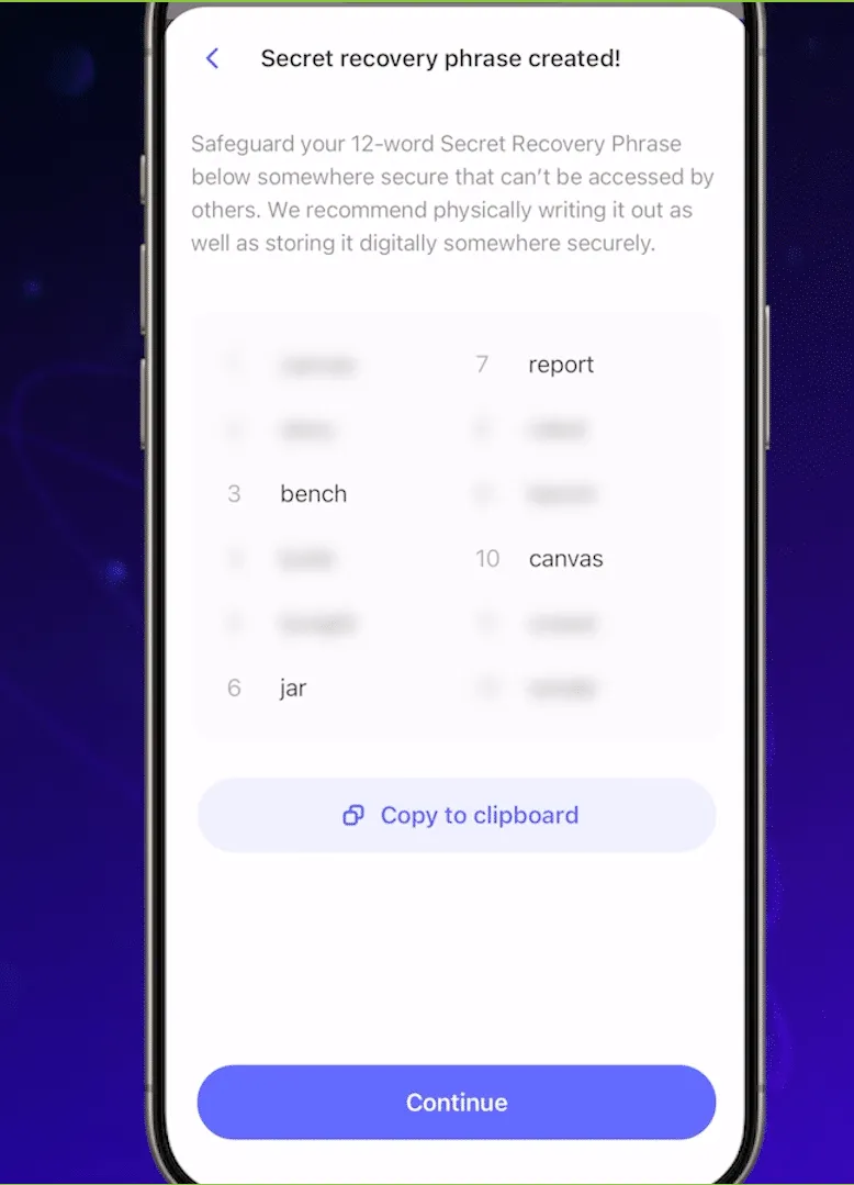 Bildschirm zur Kontoerstellung in der Best Wallet für neue Kryptowährungen