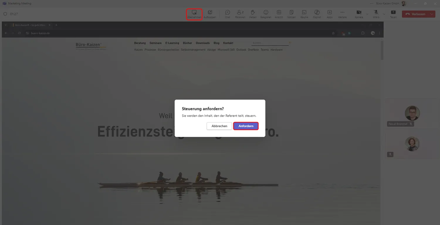 Bildschirmfreigabe in Microsoft Teams: Steuerung während eines Meetings anfordern