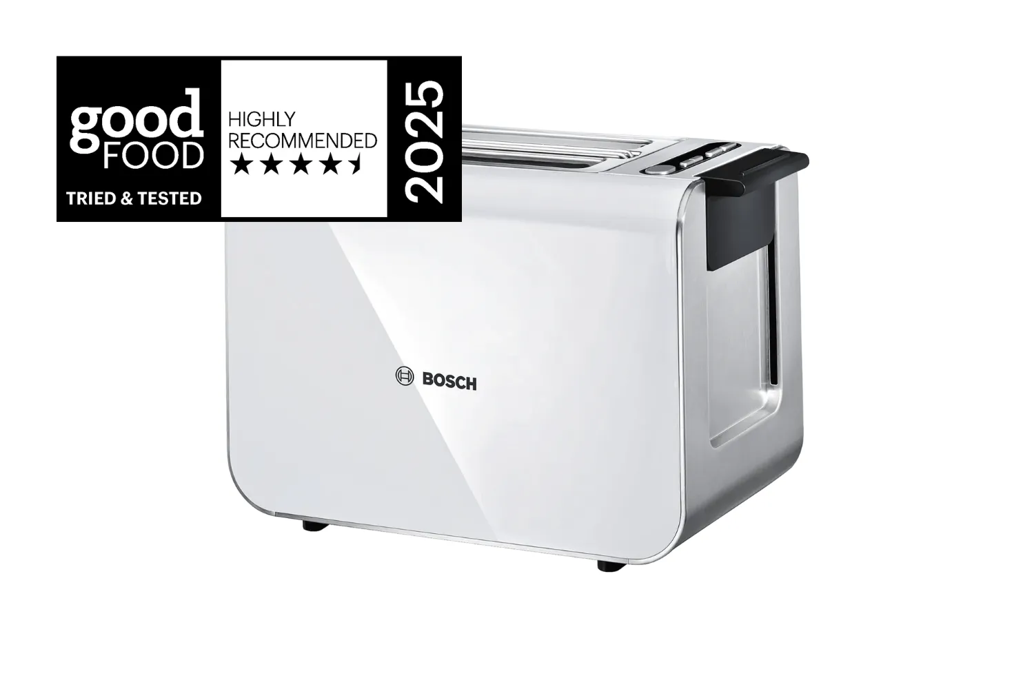 Bosch Styline 2-Schlitz-Toaster in elegantem Schwarz mit integriertem Brötchenaufsatz