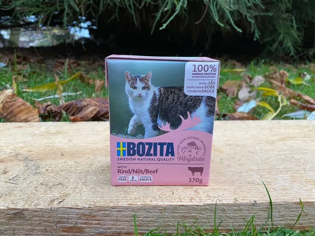 Bozita Rind Katzenfutter Test Ergebnis: Packung des Nassfutters im Detail.
