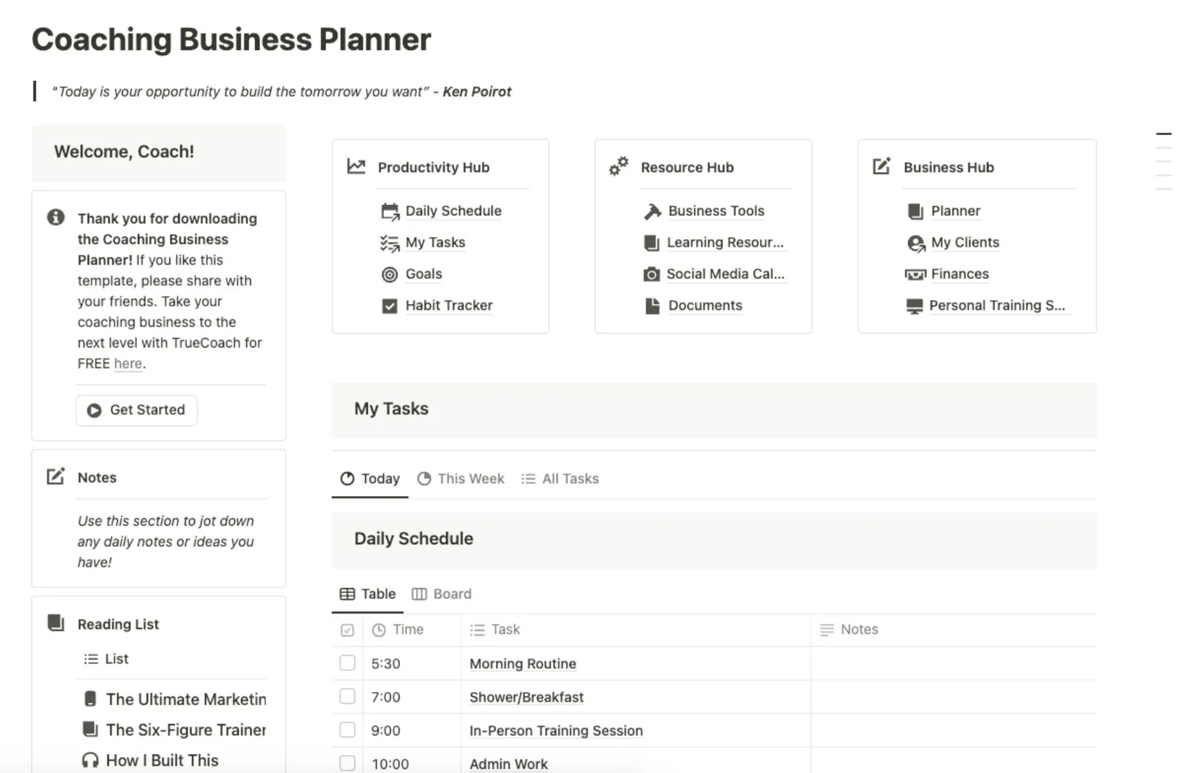 Business Planer für Coach Fitness und Personal Trainer