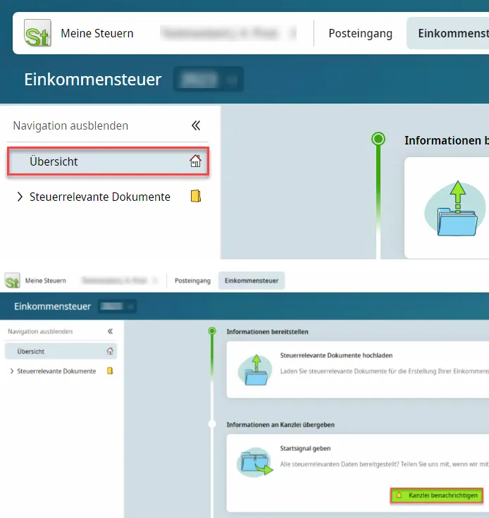 Button &quot;Kanzlei benachrichtigen&quot; in DATEV Meine Steuern
