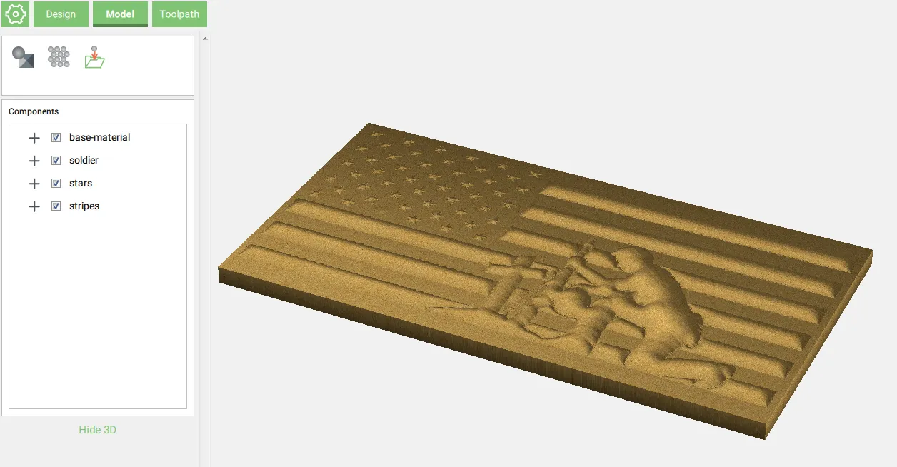 Carbide Create Pro Oberfläche, zeigt erweiterte 3D-Design- und Bearbeitungsfunktionen