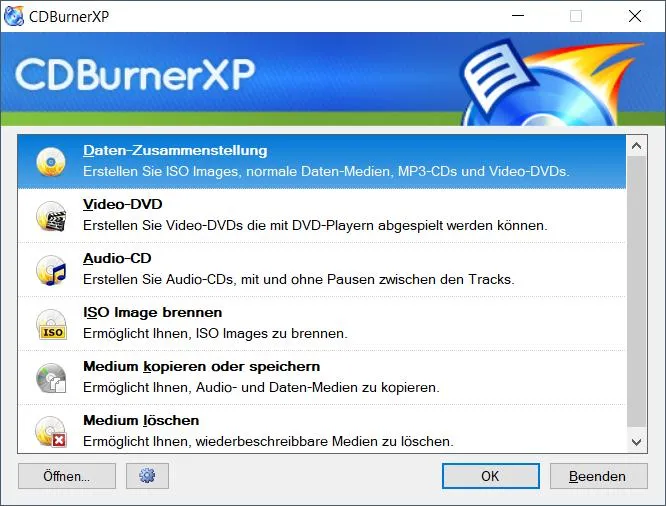CDBurnerXP Benutzeroberfläche