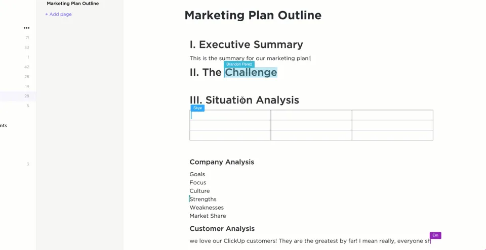 ClickUp Docs mit KI-Unterstützung für die Ideenfindung und Erstellung von Fragebögen