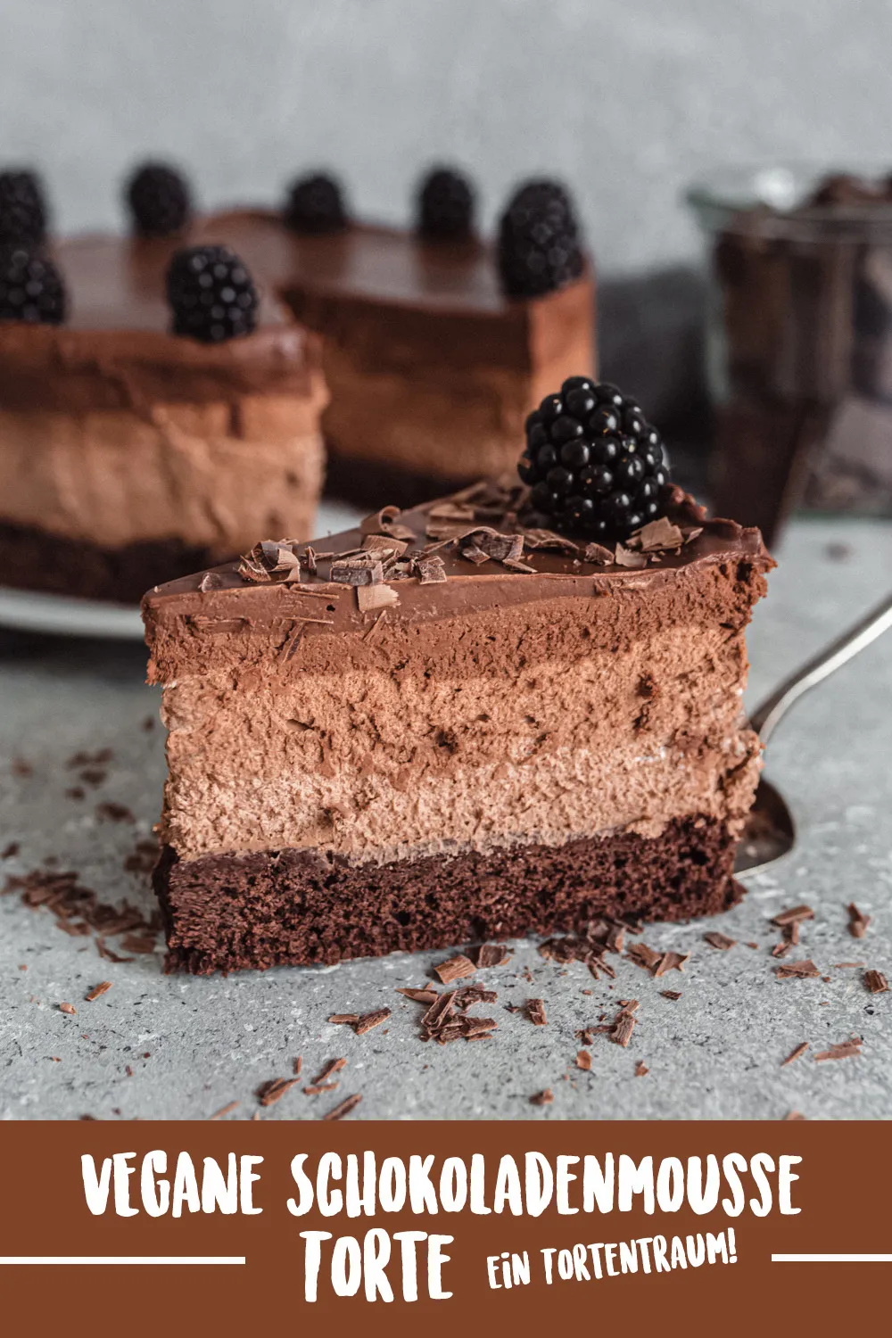 Collagebild der veganen Schokoladen Torte für Social Media