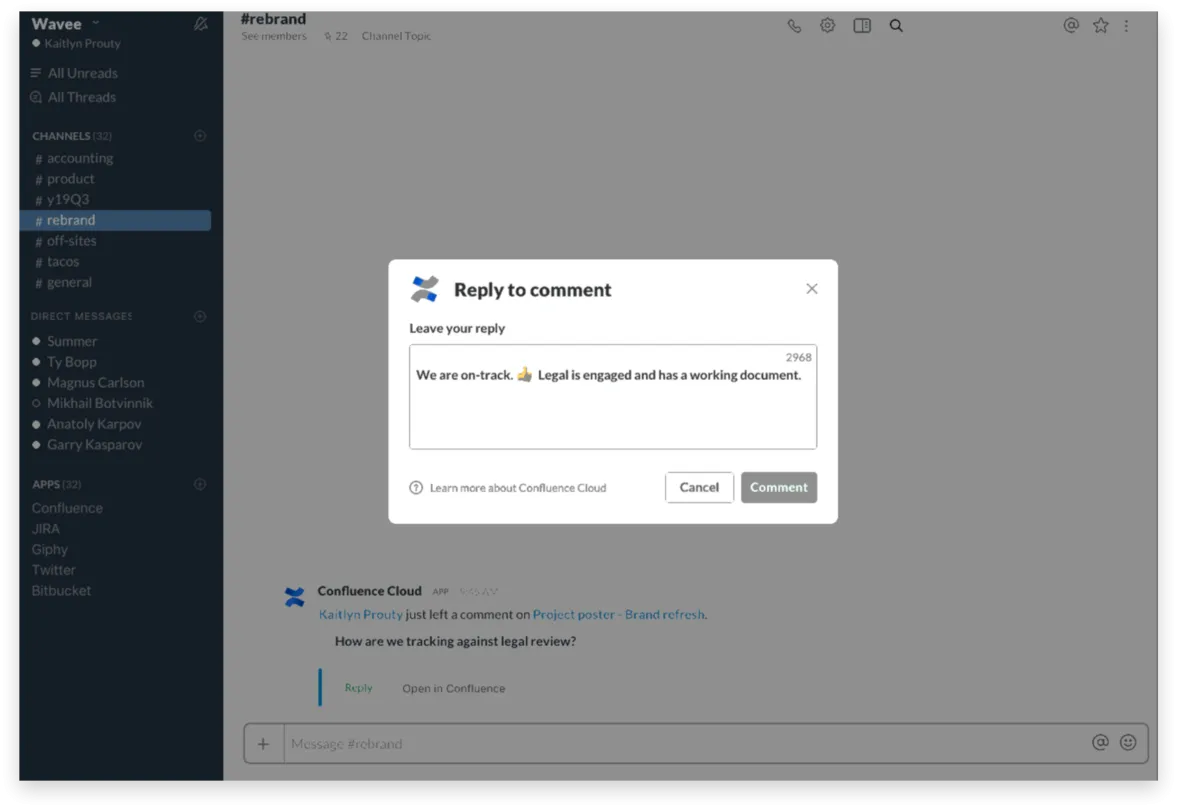 Confluence Cloud Benachrichtigung in Slack über eine Seitenbearbeitung