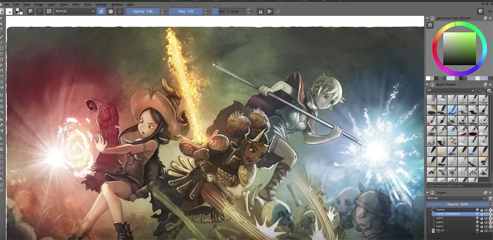 Darstellung der kreativen Benutzeroberfläche von Krita für digitale Kunst