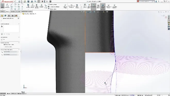 Darstellung der Torsionskontrolle und G3-Kontinuität bei Splines in SOLIDWORKS 2020 Skizzen
