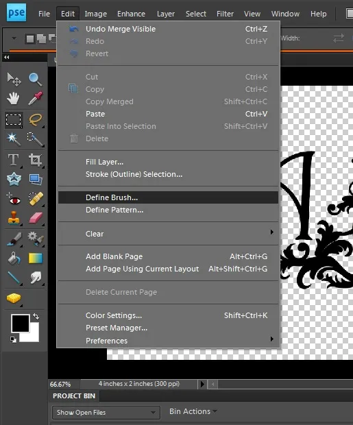 Das Menü zum Definieren eines Pinsels in Photoshop Elements 8.0