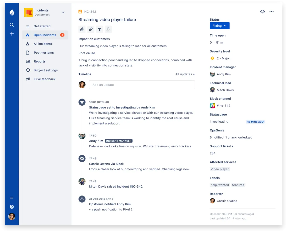 Dedizierter Slack-Kanal für die Kommunikation während eines Incidents in Jira Ops