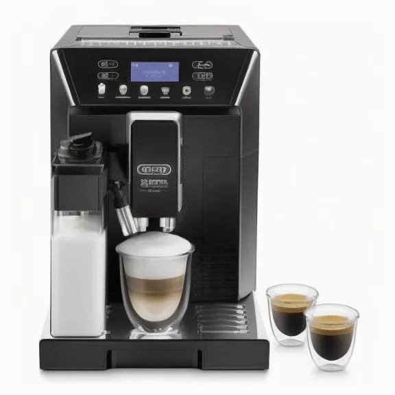 De'Longhi Eletta Evo ECAM 46.860 B Kaffeevollautomat Frontansicht mit Display und Tasse