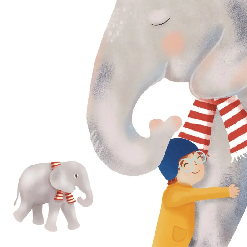 Der Elefant Elo – grummelig und erkältet mit Schal und auch ein liebevoller Freund für Ida.