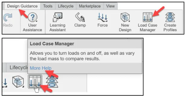 Der Lastfall-Manager-Icon in der Design Guidance Sektion der Aktionsleiste in SOLIDWORKS xDesign.