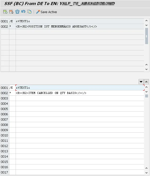 Der Übersetzungseditor in SAP SE63 zeigt Quelltext und Eingabefeld für den Zieltext