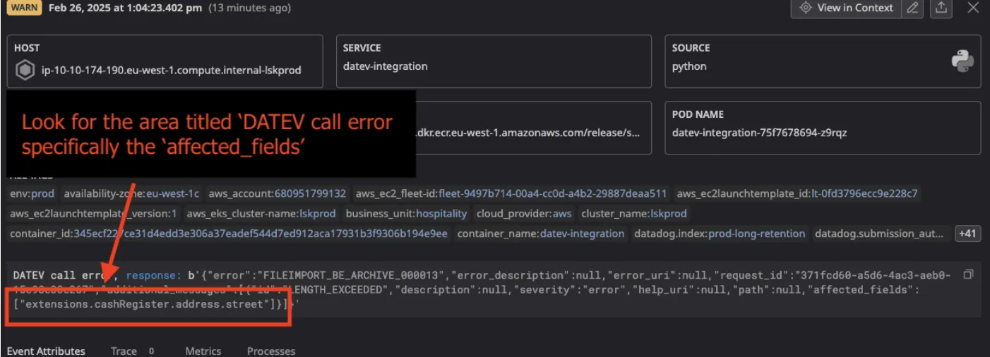 Detailansicht betroffener Felder bei DATEV-Übertragungsfehlern
