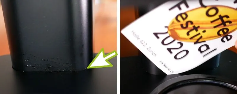 Detailaufnahme von Rissen und Spalten an der Basis der Melitta Epos, wo sich Wasser ansammeln kann