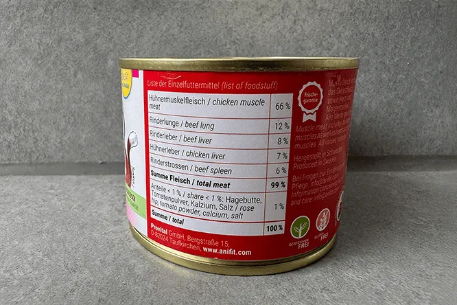 Detaillierte Zutatenliste von Anifit Delice de Coeur, extra viel Fleisch