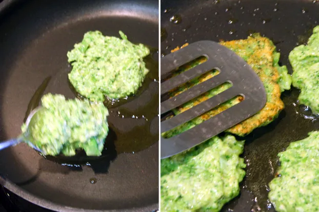 Die grob zerstampfte Brokkolimasse wird mit den anderen Zutaten zu einer homogenen Mischung verrührt