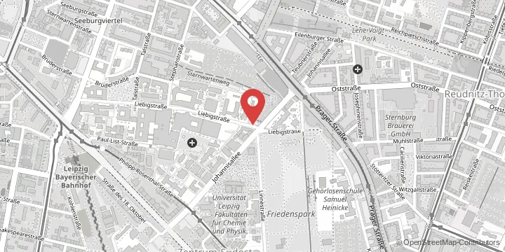 die Karte zeigt folgenden Standort: Universitätsmedizin Leipzig - Medizinische Fakultät & Universitätsklinikum, Liebigstraße, 04103 Leipzig