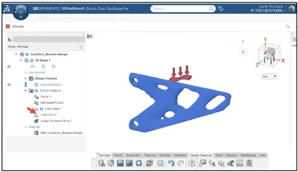 Die neu generierte und optimierte Form des Cantilever_Bracket im SOLIDWORKS xDesign Arbeitsbereich.