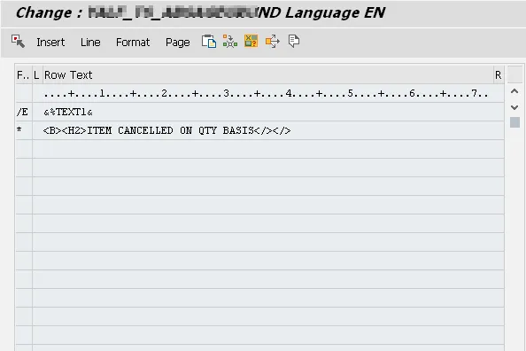 Die SAPScript-Ansicht des Zieltextes im Vollbildeditor der Transaktion SE63