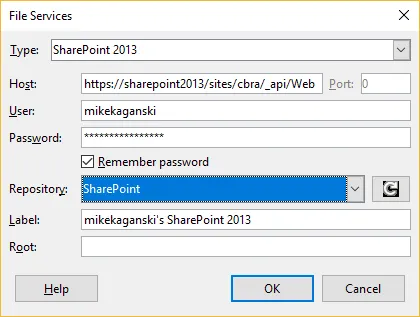 Dienst in LibreOffice hinzufügen für SharePoint CMIS-Verbindung
