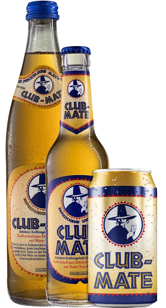 Drei Flaschen Club-Mate in der Originalsorte