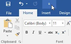 Dropdown-Menü der Schnellzugriffsleiste in Word 16