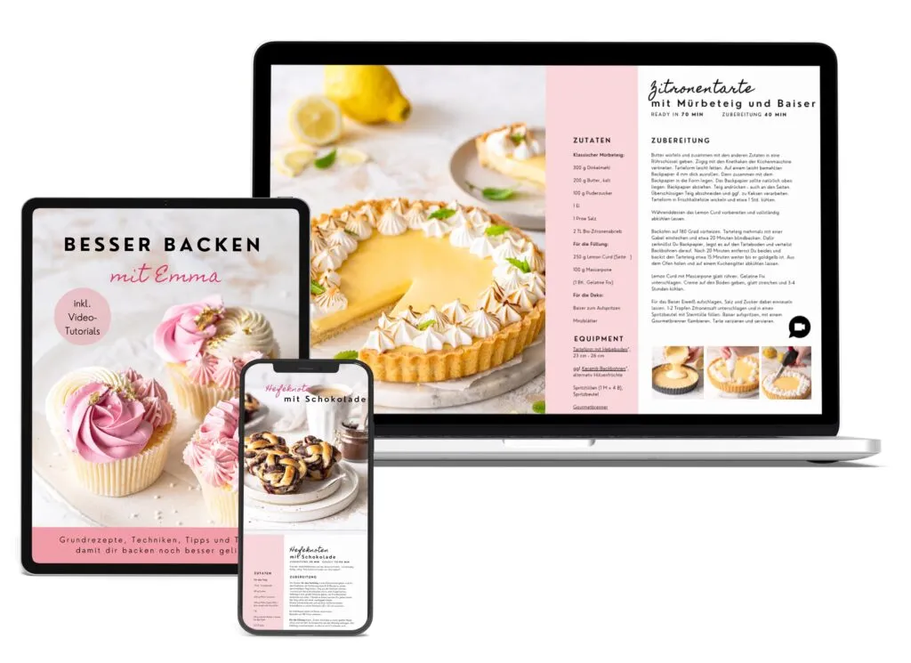 E-Book Cover: &quot;Besser Backen mit Emma&quot; – Grundrezepte und Backtipps für Torten und Kuchen.
