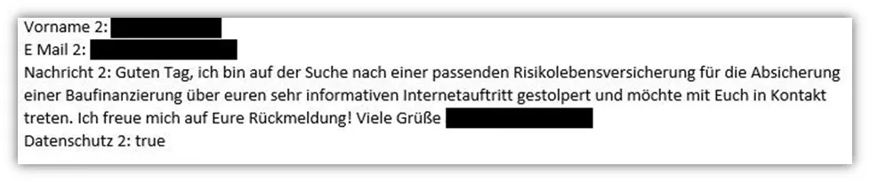 E-Mail-Anfrage eines Kunden an einen Versicherungsexperten bezüglich einer Risikolebensversicherung nach Recherche bei Stiftung Warentest.