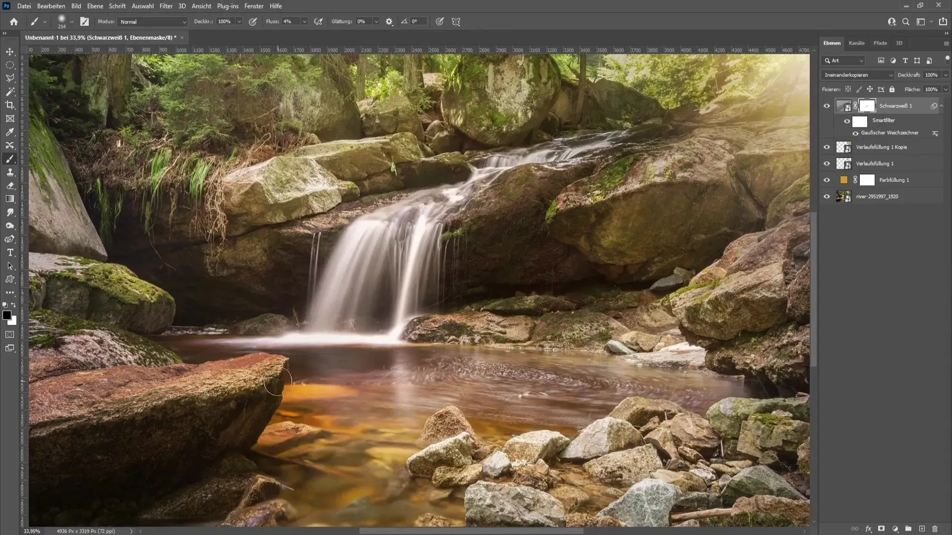 Ebenenmaske Sonnenstrahlen entfernen mit weichem Pinsel