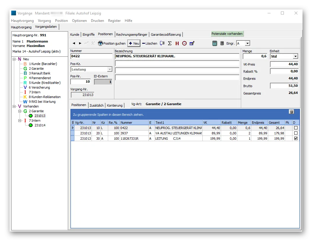 Effiziente Vorgangsbearbeitung mit der Kfz Werkstatt Verwaltungssoftware, inklusive Drag-and-Drop Funktion
