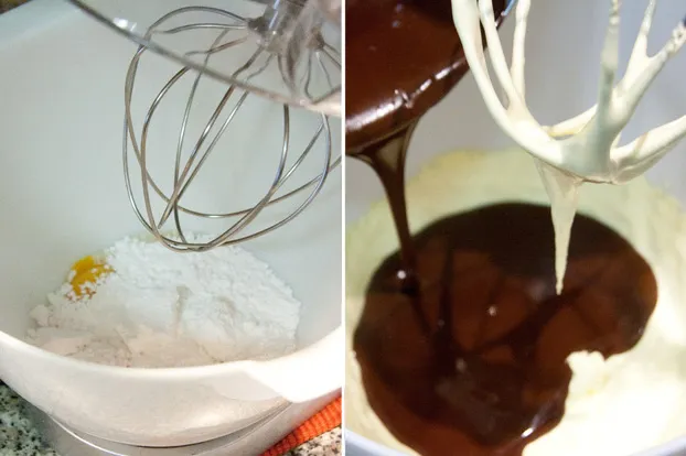 Eigelb wird mit einem elektrischen Mixer schaumig geschlagen