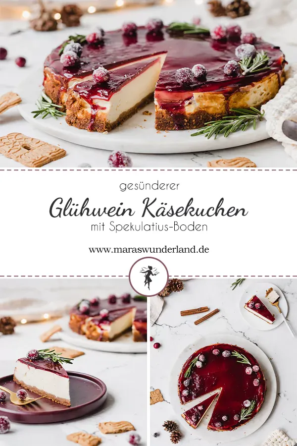 Ein festlich angerichtetes Stück Glühwein-Käsekuchen, bereit zum Genuss während der Adventszeit oder an Heiligabend.