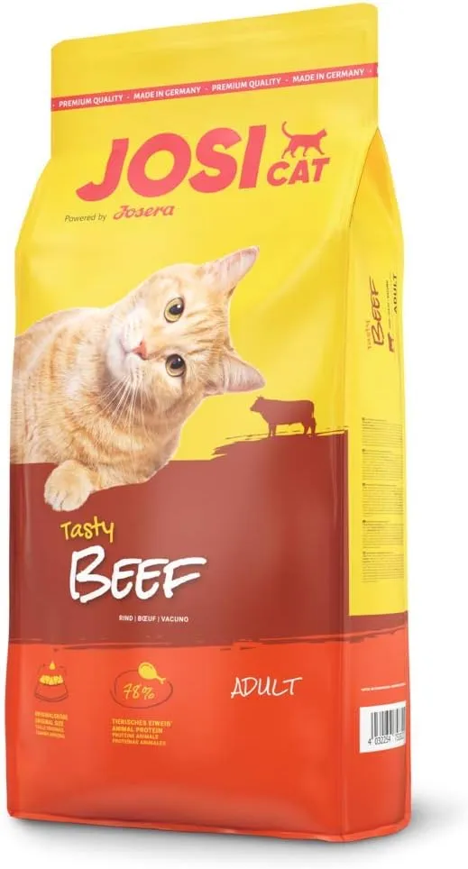 Ein Sack Josicat Tasty Beef Trockenfutter für Katzen, 10 kg.