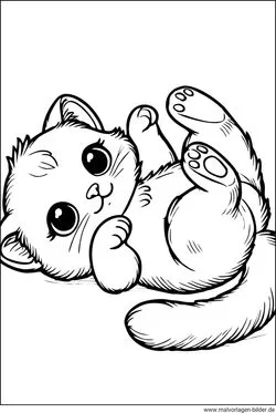 Ein verspieltes Katzenbaby liegt auf dem Rücken, entzückendes Ausmalbild