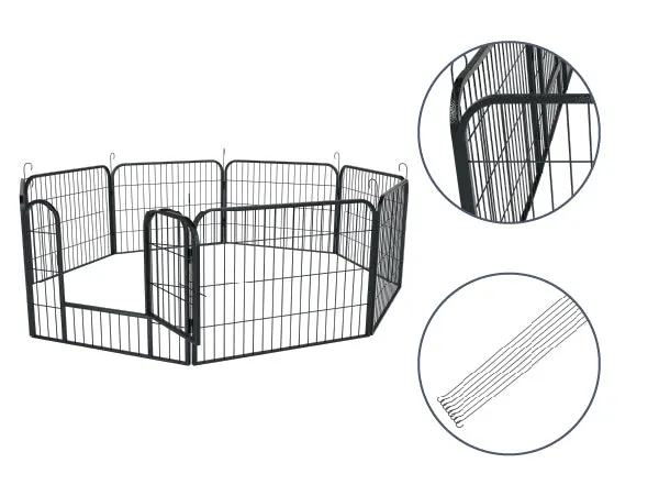 Ein Welpenauslauf aus pulverbeschichtetem Stahl ist robust, wetterfest und leicht zu reinigen