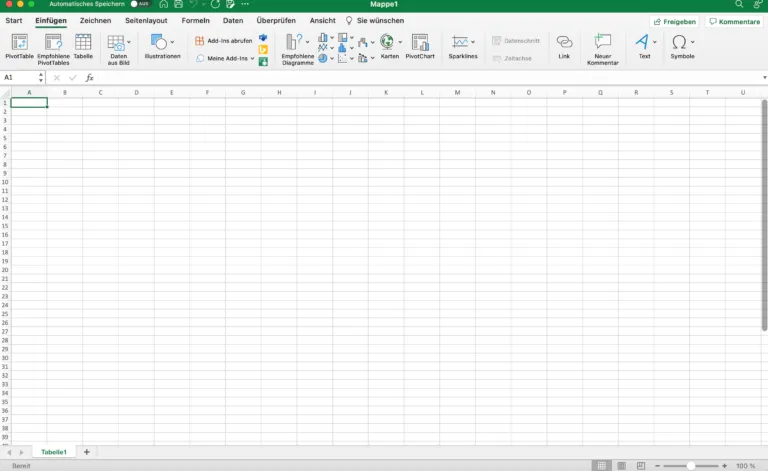 Eine Beispieltabelle in Excel, die verschiedene Zellen und die Möglichkeit zur Eingabe von Formeln zeigt.
