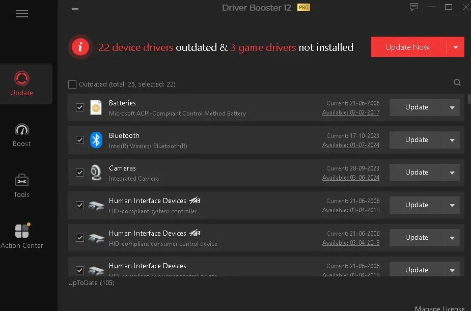 Eine detaillierte Ansicht der Driver Booster Pro 12 Benutzeroberfläche, die Optionen für geplante Scans und die Funktion zur Systemwiederherstellung vor Treiber-Updates zeigt.