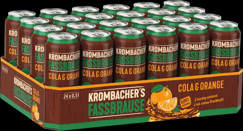 Eine einzelne Krombacher Fassbrause Cola &amp; Orange Dose