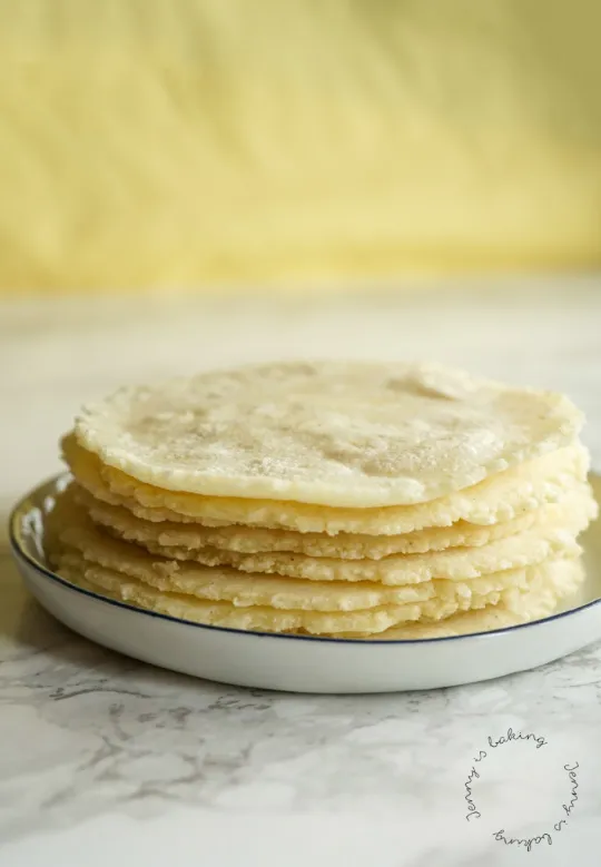 Eine fertig gebratene, weiche Mais-Tortilla in einer Pfanne, biegsam und authentisch