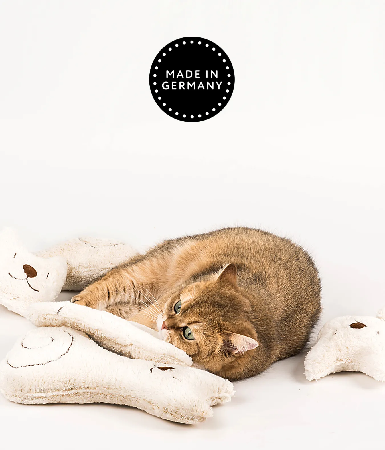 Eine friedlich schlafende Katze in einem weichen, natürlichen Baumwoll-Katzenbett, das Komfort und Geborgenheit bietet.