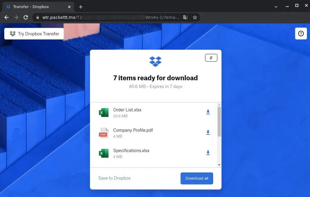 Eine gefälschte Dropbox-Seite