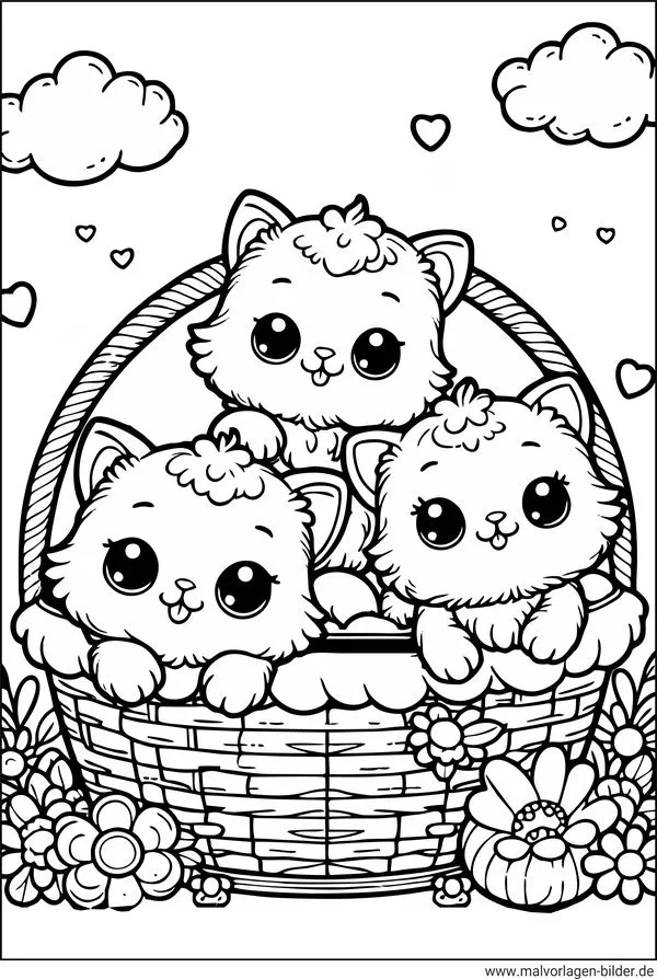 Eine Gruppe von niedlichen Katzenkindern, die in einem Korb schlafen