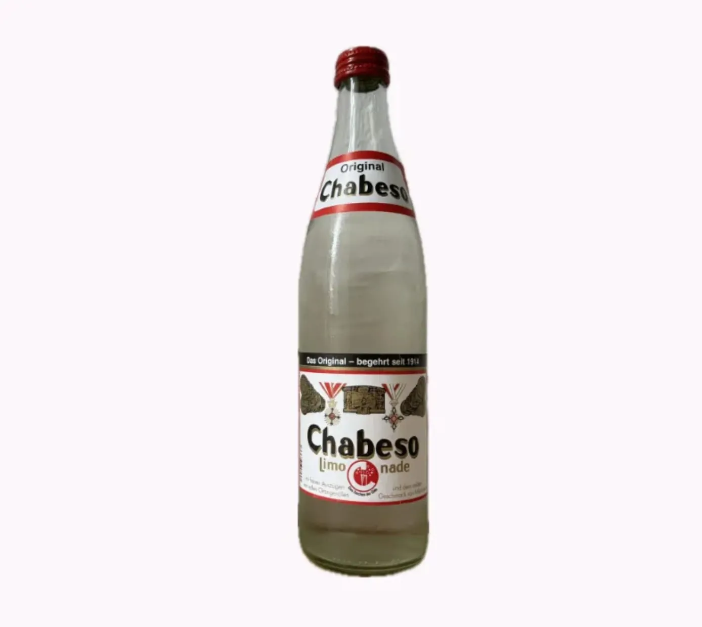 Eine historische Chabeso-Flasche, verziert mit Medaillen und Friesen, die auf die lange Tradition dieses deutschen Milchsäuregetränks hinweisen.