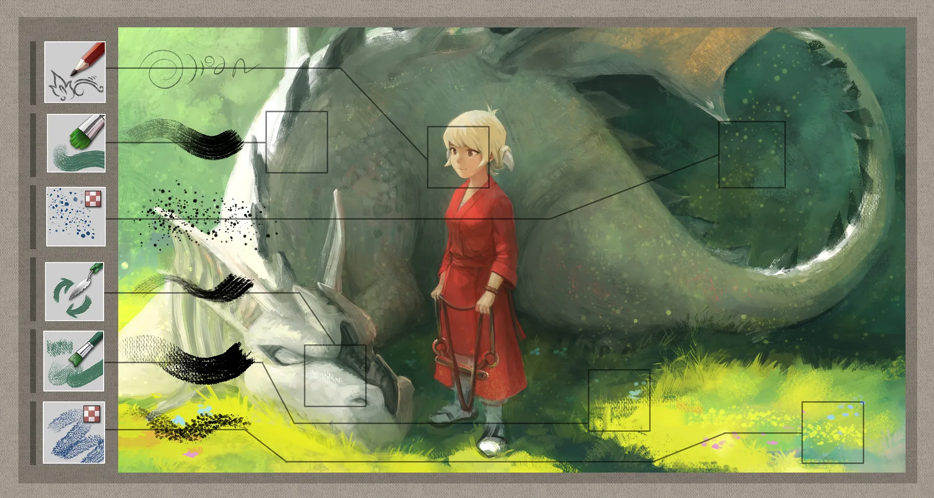 Eine Illustration, die mit Krita und den neuen Pinseln erstellt wurde und die Vielseitigkeit der Software und die Ausdruckskraft der Pinsel demonstriert.