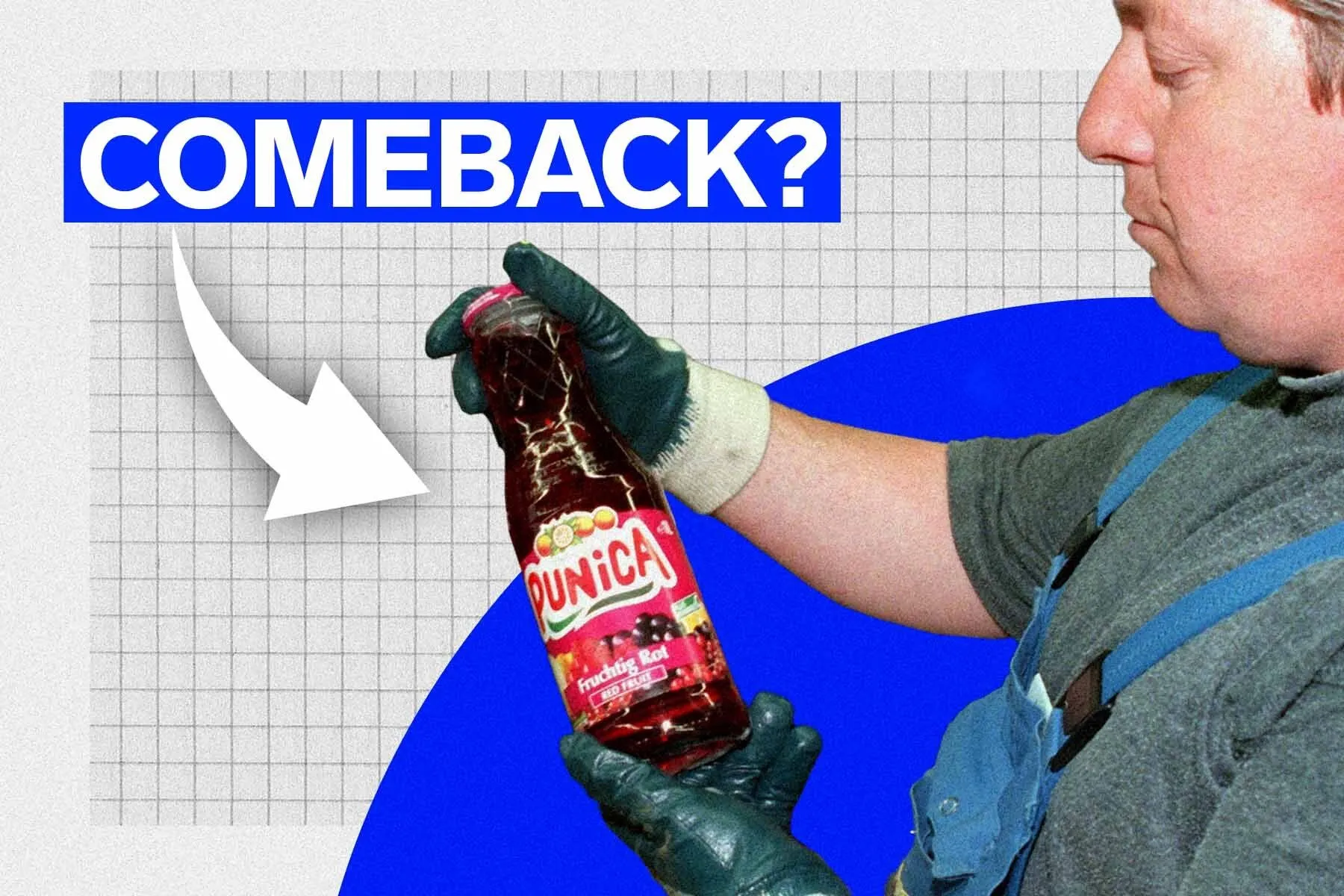 Eine klassische Punica Saftflasche, die in den 80er und 90er Jahren als Kultgetränk bekannt war.