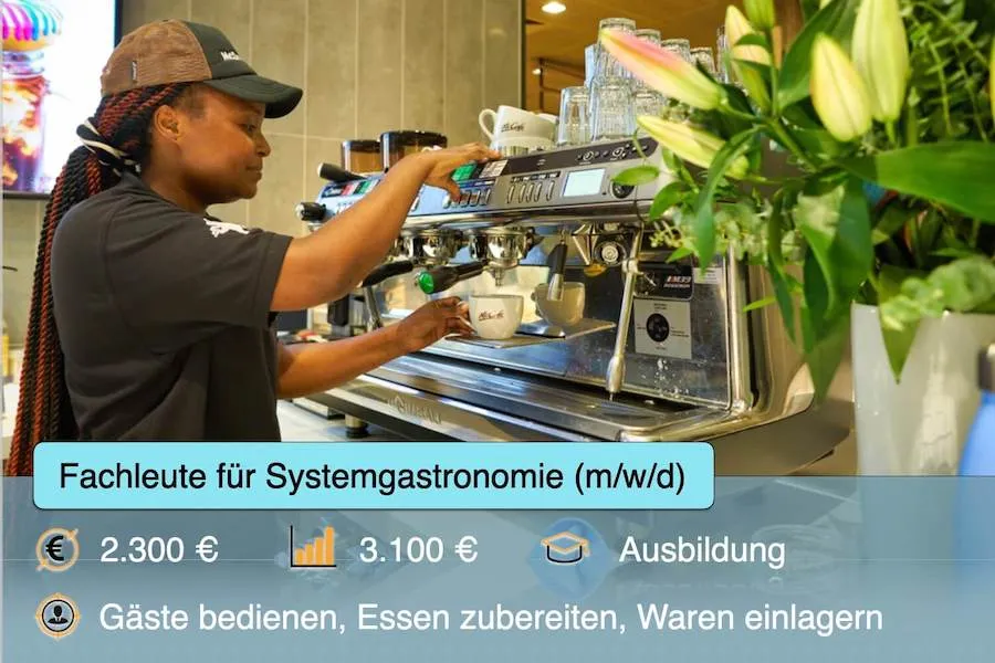 Eine lächelnde Mitarbeiterin der Systemgastronomie bedient einen Kunden und verkörpert Serviceorientierung